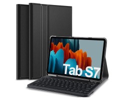 Tok álló bőr hatású Samsung Galaxy Tab S7 / S8 (bluetooth billentyűzet, asztali tartó funkció, QWERTY, angol nyelvű) fekete 